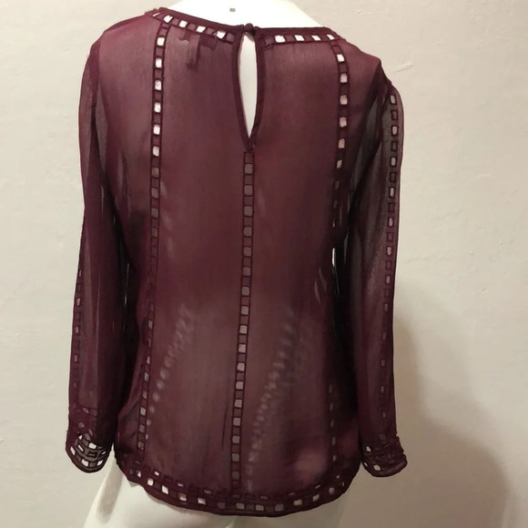 Joie Burgundy Chiffon Semi-Sheer Blouse Size Small - Picture 4 of 4
